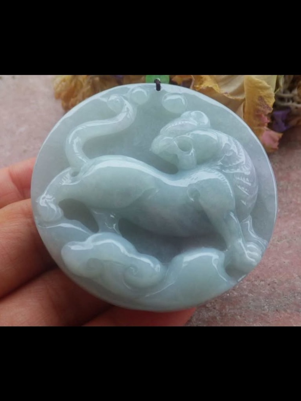 exquisite carved Certificate Jadeite jade light green wealth Tiger pendant